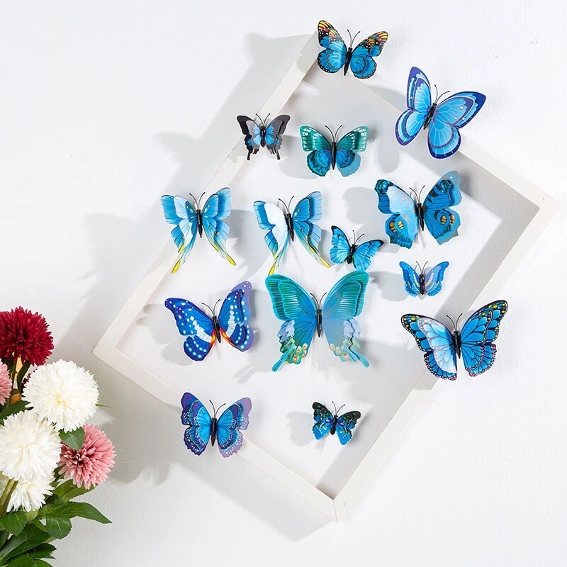 12Pcs Double layer 3D Butterfly Wall Sticker on the wall Home Decor Magnet Fridge stickers