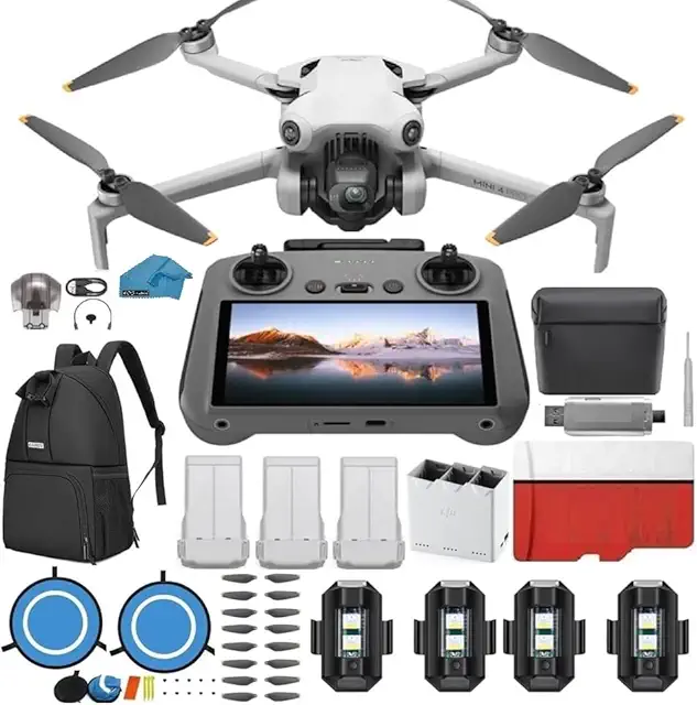 DJI Mini 4 Pro Folding Drone with RC 2 Remote (With Screen) Fly More Combo, 4K HDR Video Camera for Adults, Under 249g