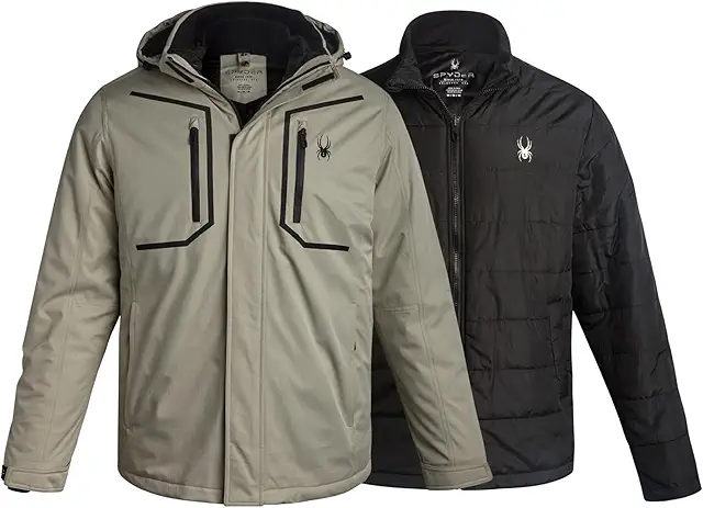 Spyder Mens Ski Jacket - 3-in-1 System Snow Waterproof Winter Jackets for Men - Mens Snowboard Jacket with Detachable Hood