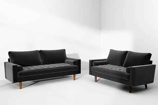 Womble Velvet Upholstered Living Room Diamond Tufted Chesterfield with Gleaming Nailheads, Loveseat, Sofa